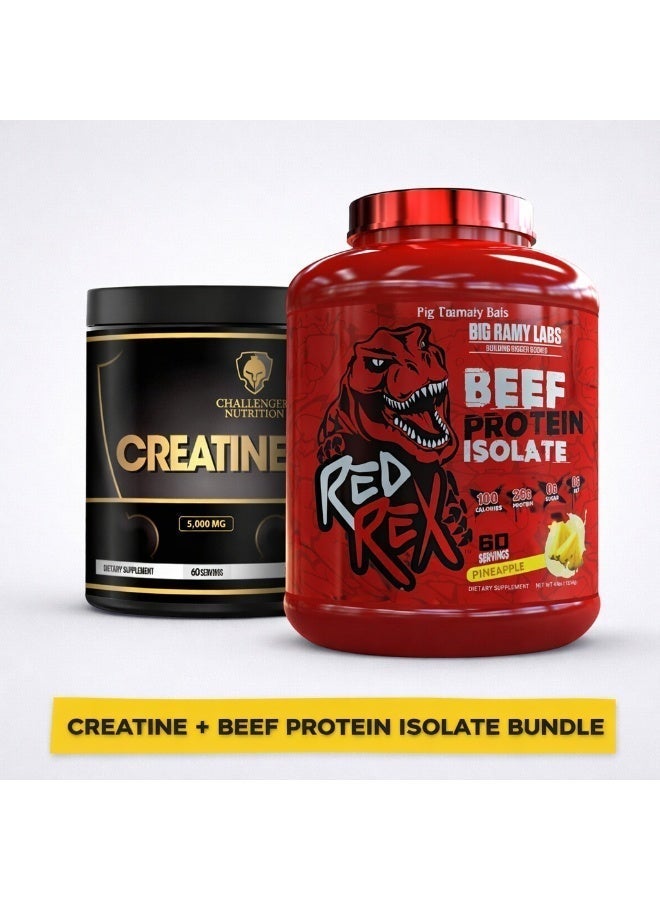 مختبرات رامي الكبرى REDREX Beef Isolate Pineapple 4LB + Challenger Creatine 300g Bundle - Image 2
